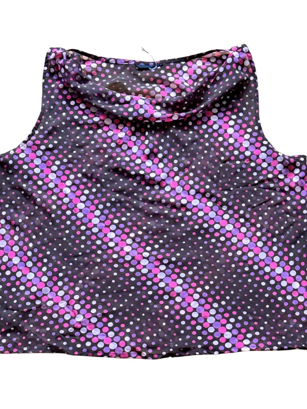 Sleeveless Cowl Neck Tank Top in Black with Pink Dot Pattern
